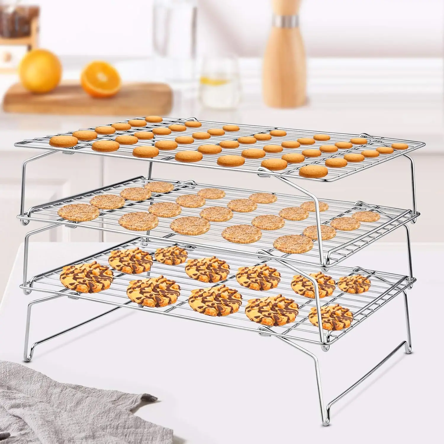 5-Tier Stainless Steel Stackable Cooling Rack for Baking, Roasting, Grilling - Collapsible & Oven Safe, Easy Clean