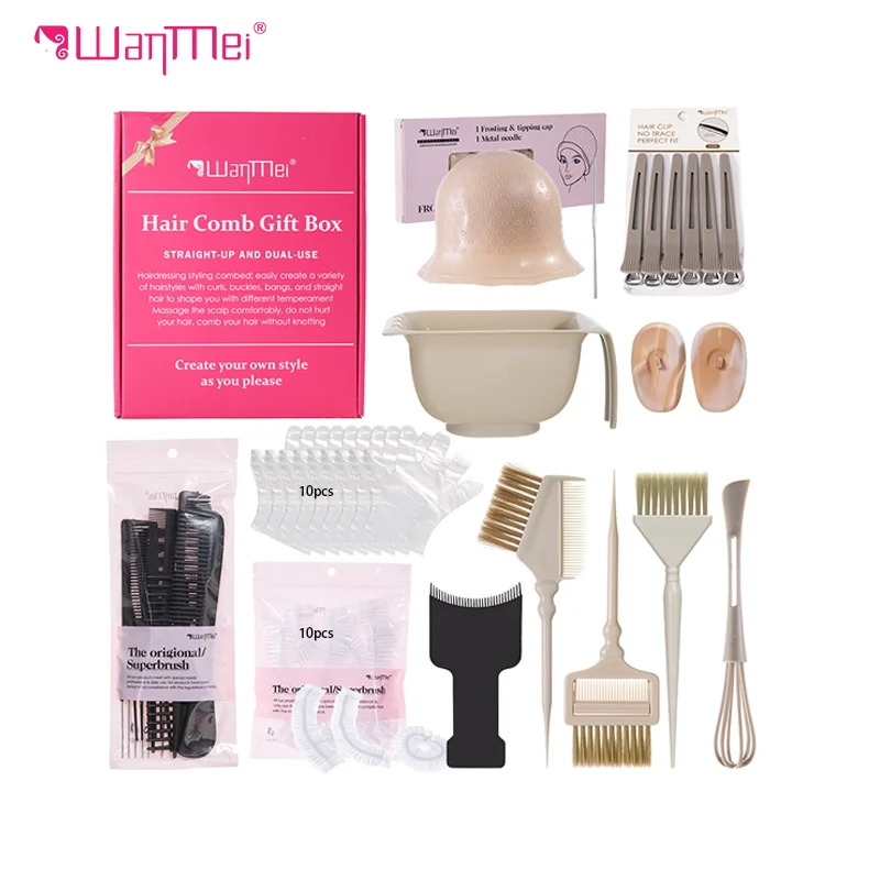 

Box Hair Dye Tools Set with Hair Dye Brush Bowl Disposable Gloves Hat Hair dye board and Hair Clip Set Hair Styling Accessories