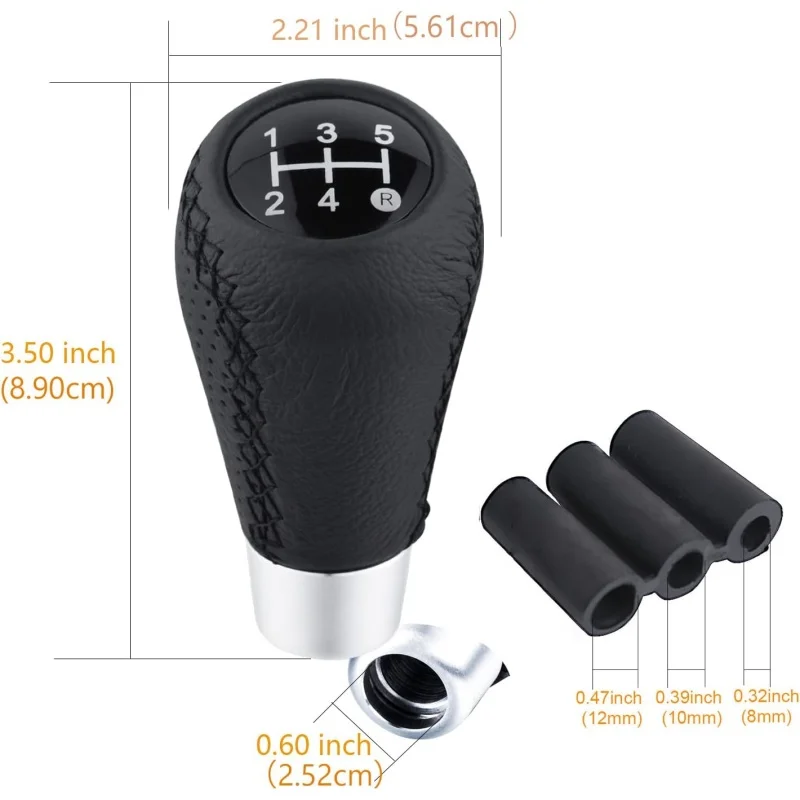 5 Speed Black Shift Knob Car Shifter Stick Handle Leather Gear Lever Replacement Fit Most Manual Cars