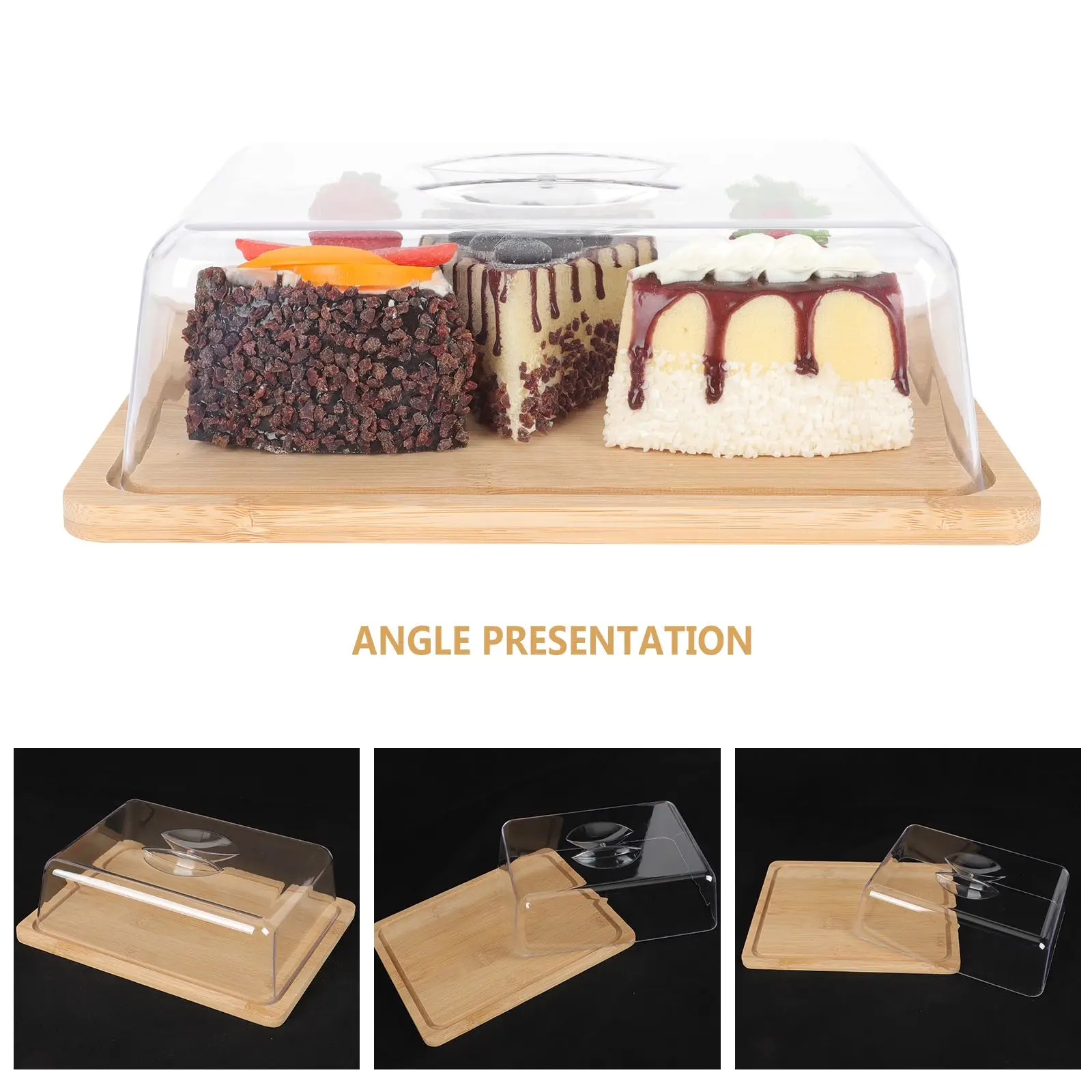 Bamboo Butter Tray Butter Storage Dish With Lid Clear Rectangle Cheese Dish Sliced Vegetable Serving Tray Dessert Display Plate