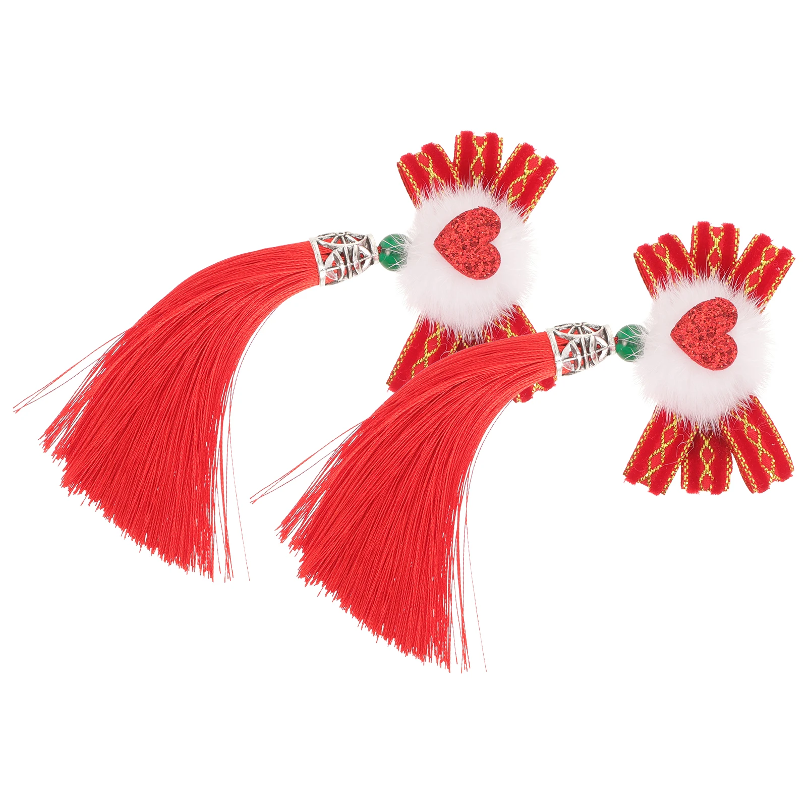 

2 Pcs Tassel Clips Heart Decor Ribbon Hanfu Accessories Bride Hair Clips Women Girls Hairpins Hair Accessories