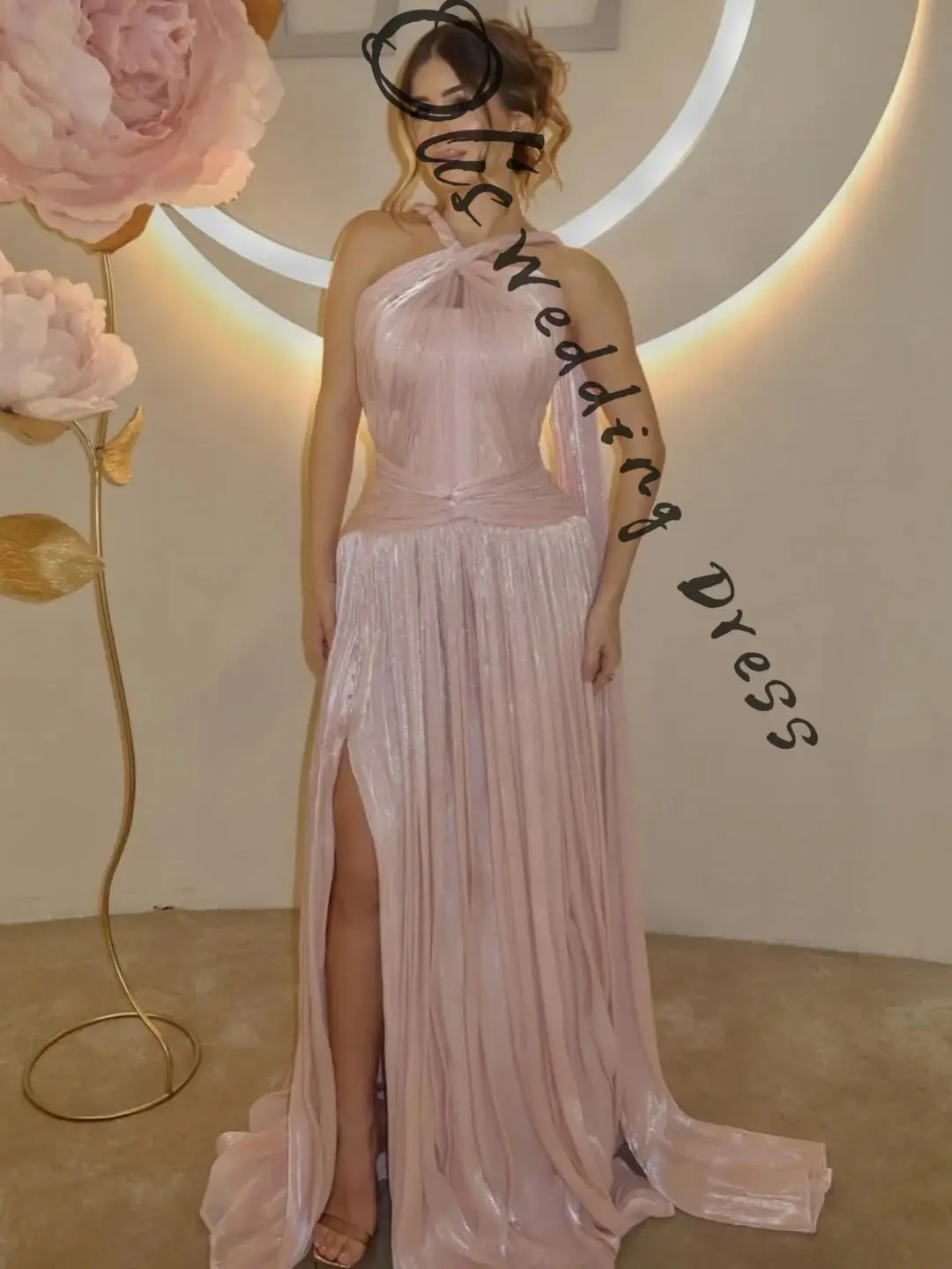 

Индивидуальные вечерние платья без рукавов с воротником-халтером, плиссированные, с разрезом по боку, в пол, для выпускного вечера и вечеринок