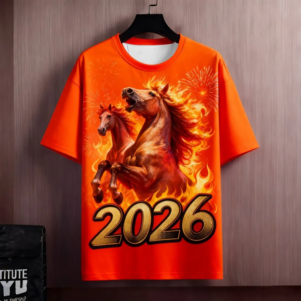 

Happy Chinese New Year 2026 Tshirt For Men Women Year Of The Horse TShirt 3d Print Short Sleeve Round Neck Tees Tops