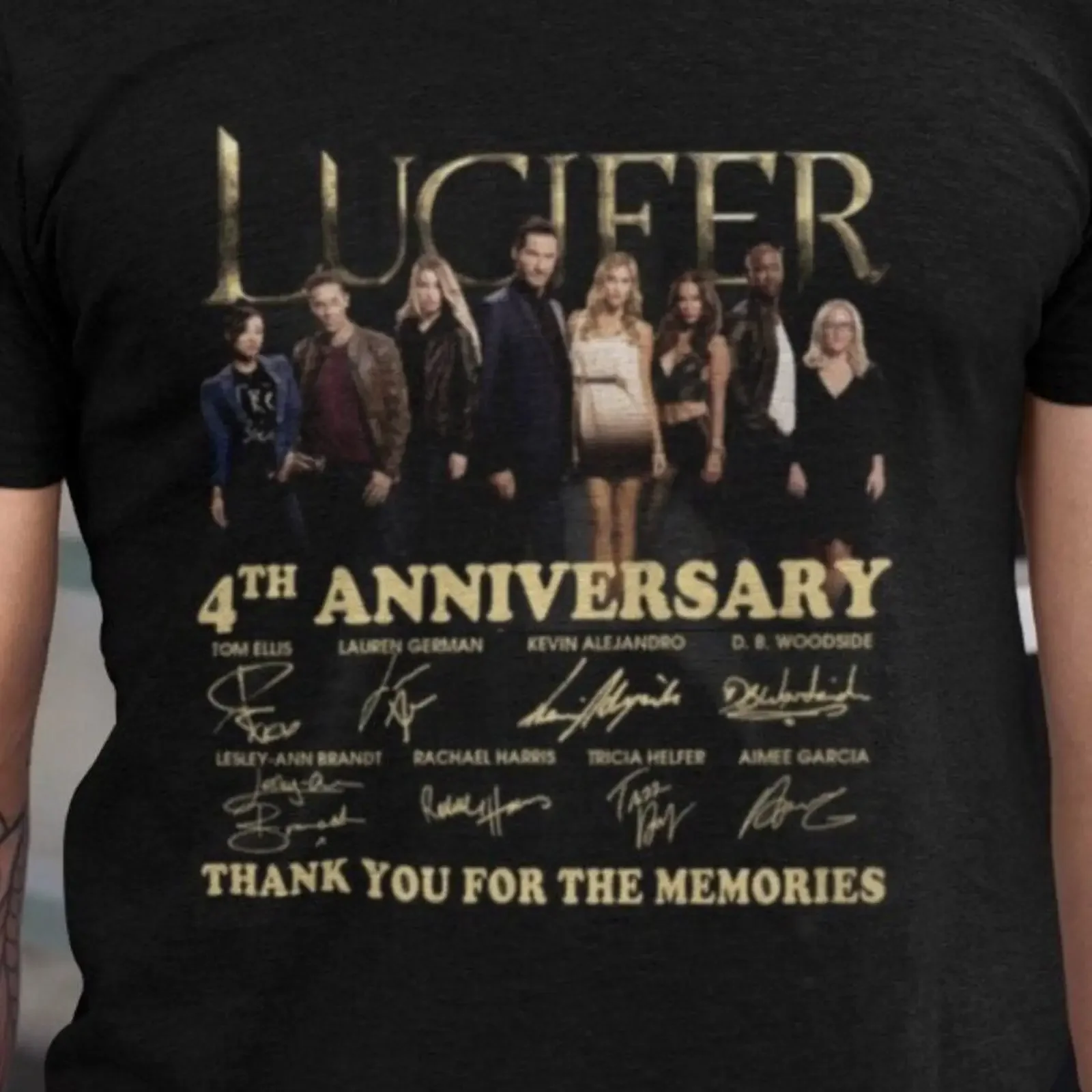 Lucifer TV Series 4th Anniversary Cast Signature Thank You For The Memories T Shirt Vintage Retro Fans  vintage Washed Casual