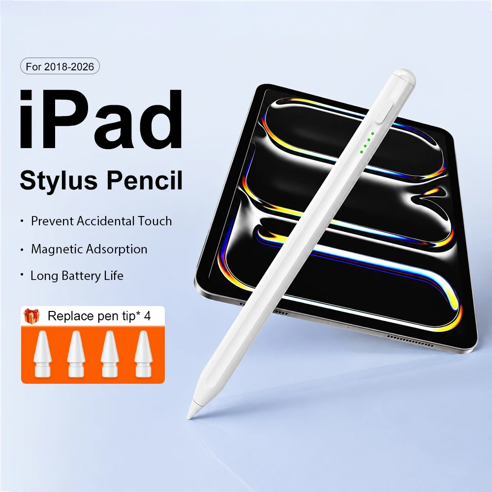 For Apple iPad Stylus Pencil 2026 Air 11 13 M3 4 5 A16 11th Pro 12.9 M4 M5 Pens 10th Gen Mini 6 7 With Palm Rejection Touch Pen