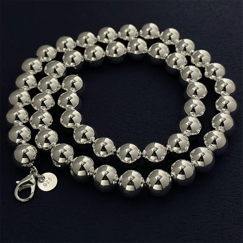 925 الاسترليني قلادة فضية 10 مللي متر البوذية الخرز قلادة المرأة موضة قلادة بسيطة حفلة عيد ميلاد مجوهرات الزفاف هدية
