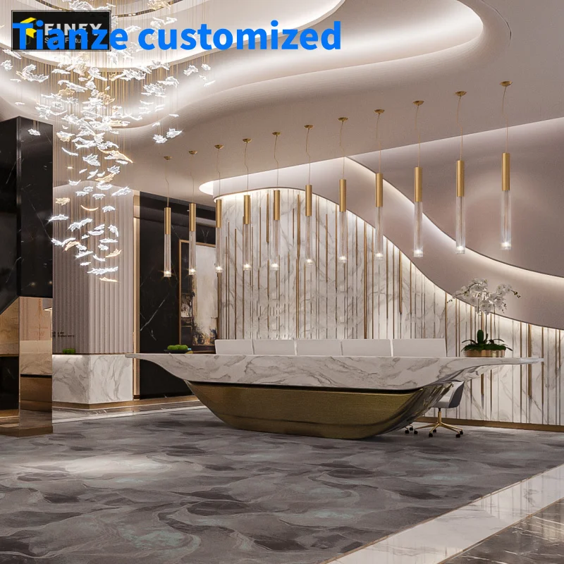 （customized）Customized Design Modern Beauty Salon Small White I Shaped Marble Office Hotel Lobby Front Desk Reception