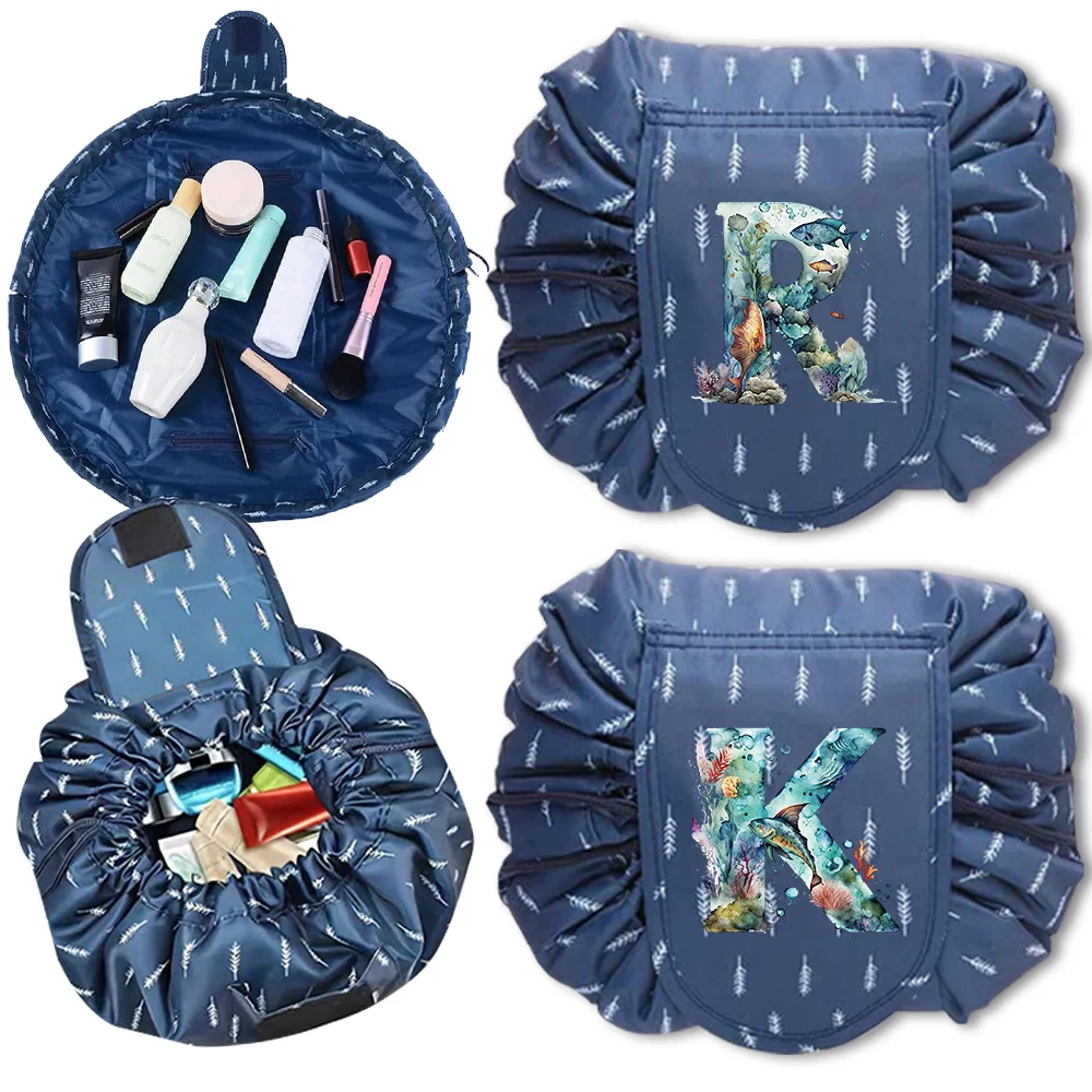 Woman Toilet Bag Cosmetic Bag Drawstring Makeup Bags for Travel Fish Letter Printing Series Portable Cosmetic Organizer Pouch