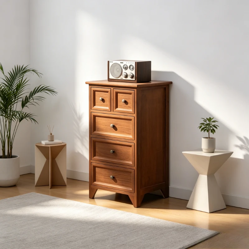 American Solid Wood 5 Drawer Dresser, Living Room Storage Cabinet, Bedroom Tall Chest, Vintage Wall Unit with Thick Board