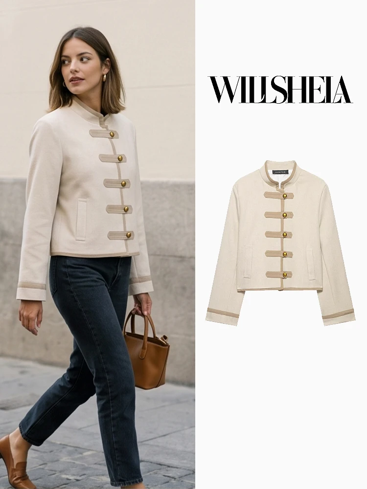 

Willshela Women Fashion Khaki Single Breasted Jackets Vintage O-Neck Long Sleeves Female Chic Lady Outfits