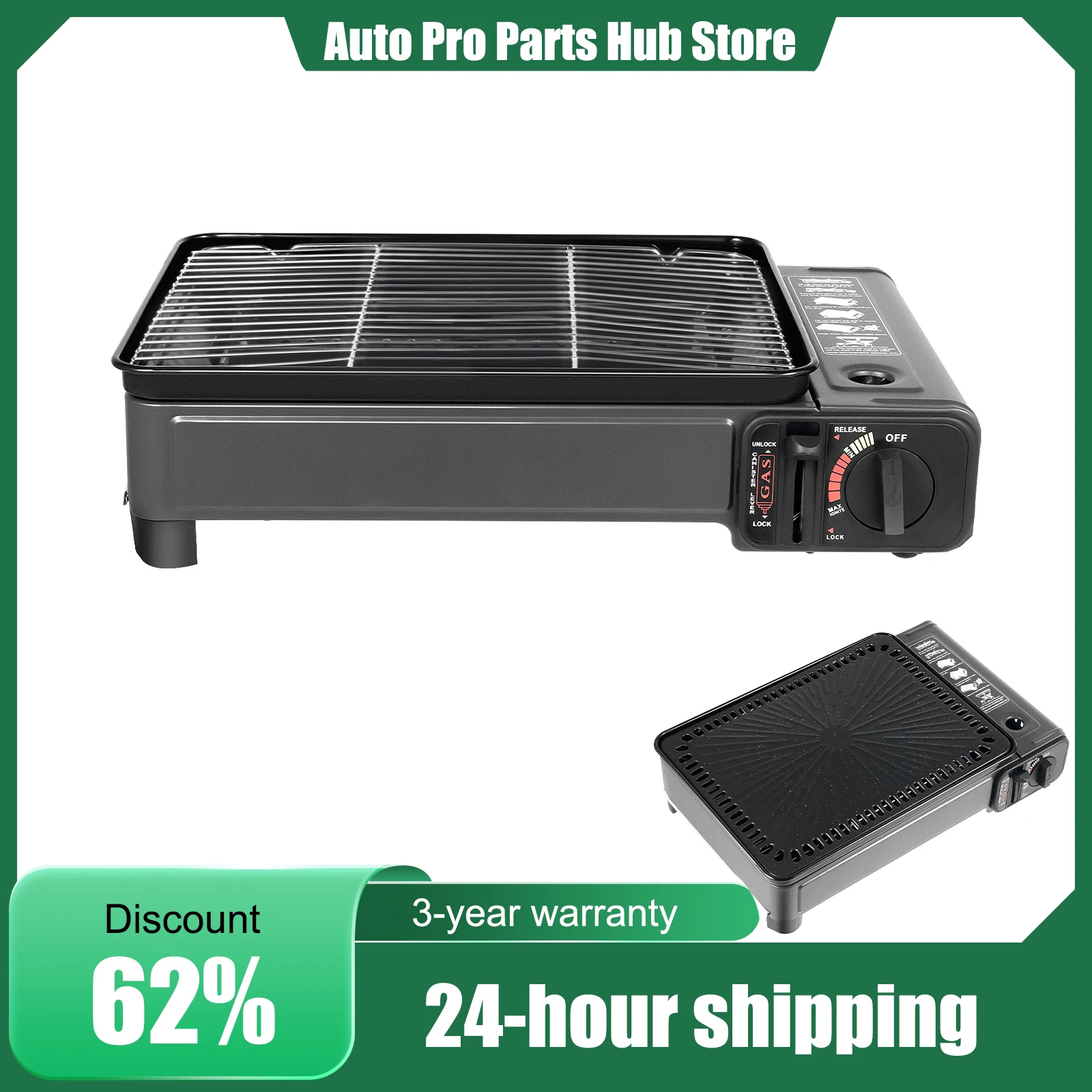 Tragbarer Gasgrill mit Butan-Brenner, BBQ-Grill, Outdoor-Camping-Grillgerät mit Grillrost, Kompakter Gaskocher