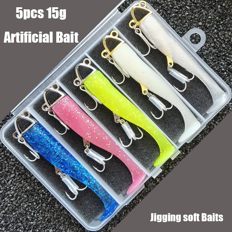 

5pcs 15g-99mm Artificial Bait Lumious/Glow Mackerel Sea Bass Snapper Fishing Lure Wobblers Swimbait Jigging soft Baits