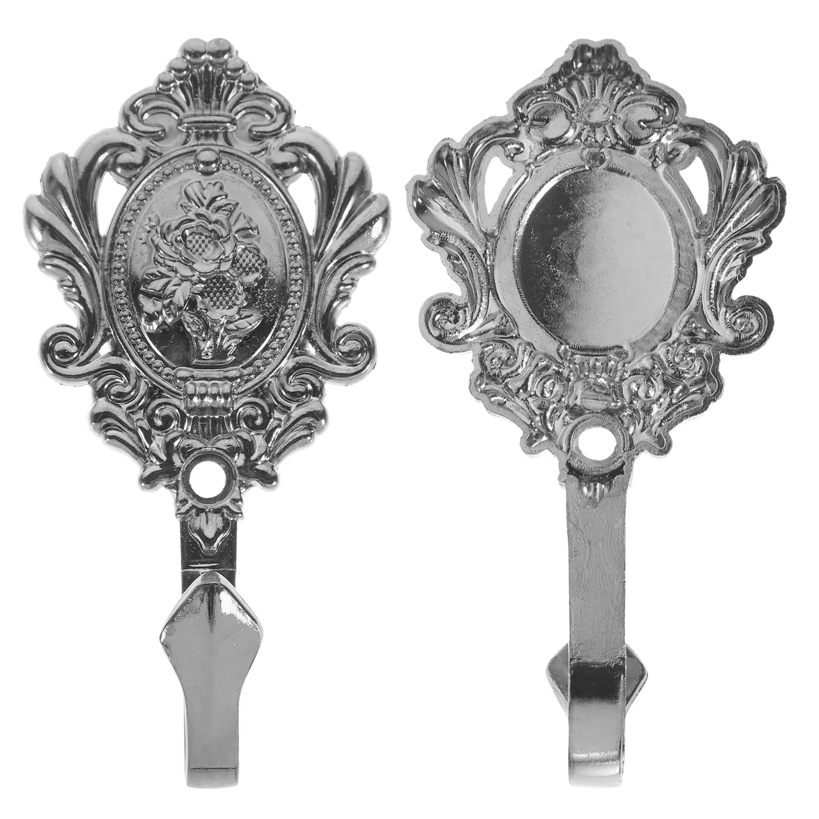 2 szt. Srebrne uchwyty do zasłon ze stopu cynku, wzór róży, tradycyjne i nowoczesne, łatwe w montażu, haczyki do zasłon ze stopu cynku