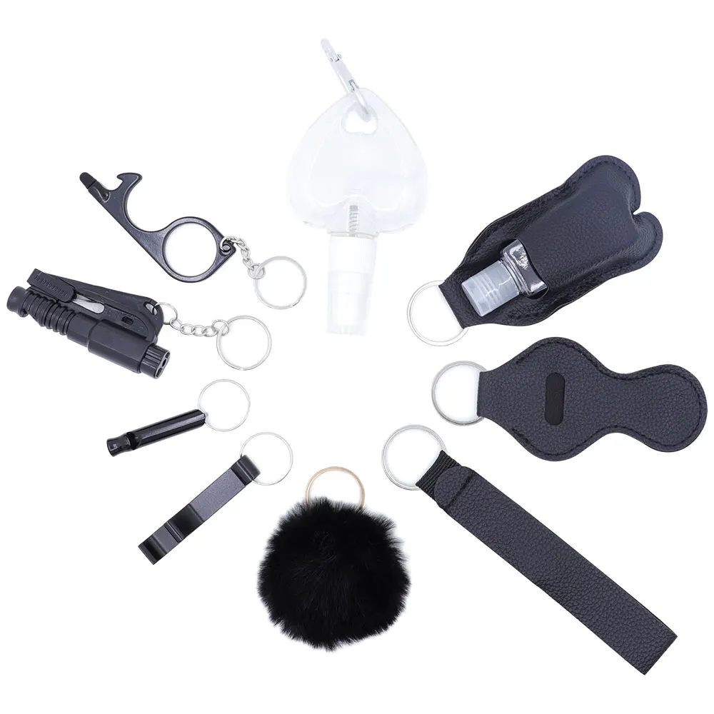 مجموعة سلسلة مفاتيح للدفاع عن النفس للنساء، مجموعة كاملة من سلسلة المفاتيح الآمنة مع إنذار شخصي، وإكسسوارات سلسلة مفاتيح كسارة النافذة