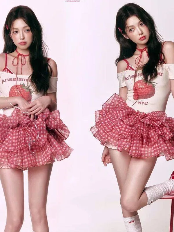 

Sweet Strawberry Atmosphere Photo Art Photography Costume for Girls Studio New Theme Korean Style Stage Performance Clothing
