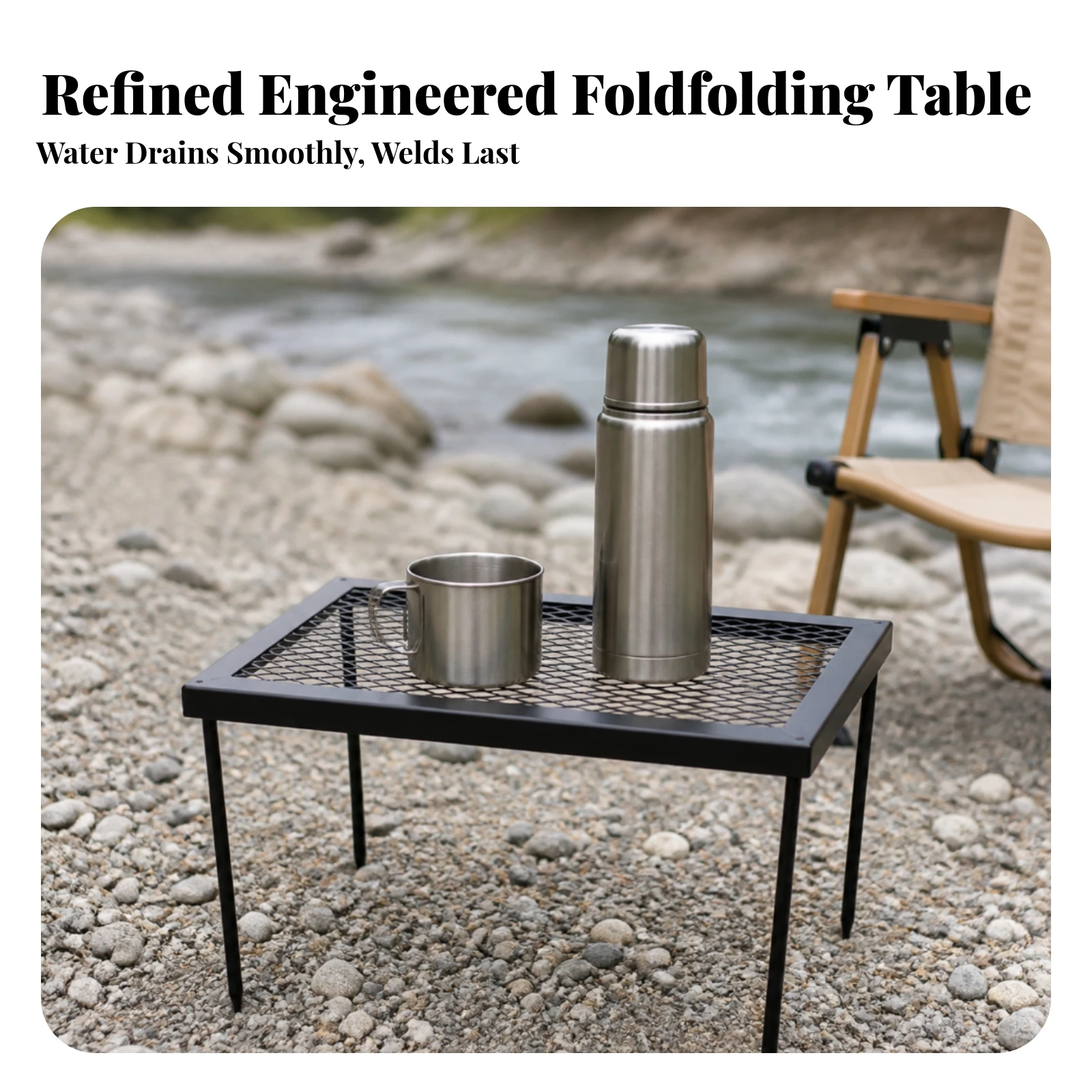 Mesh Top Camping Table Easy to Clean Metal Mesh Camping Table Sturdy for Picnics, Cookouts