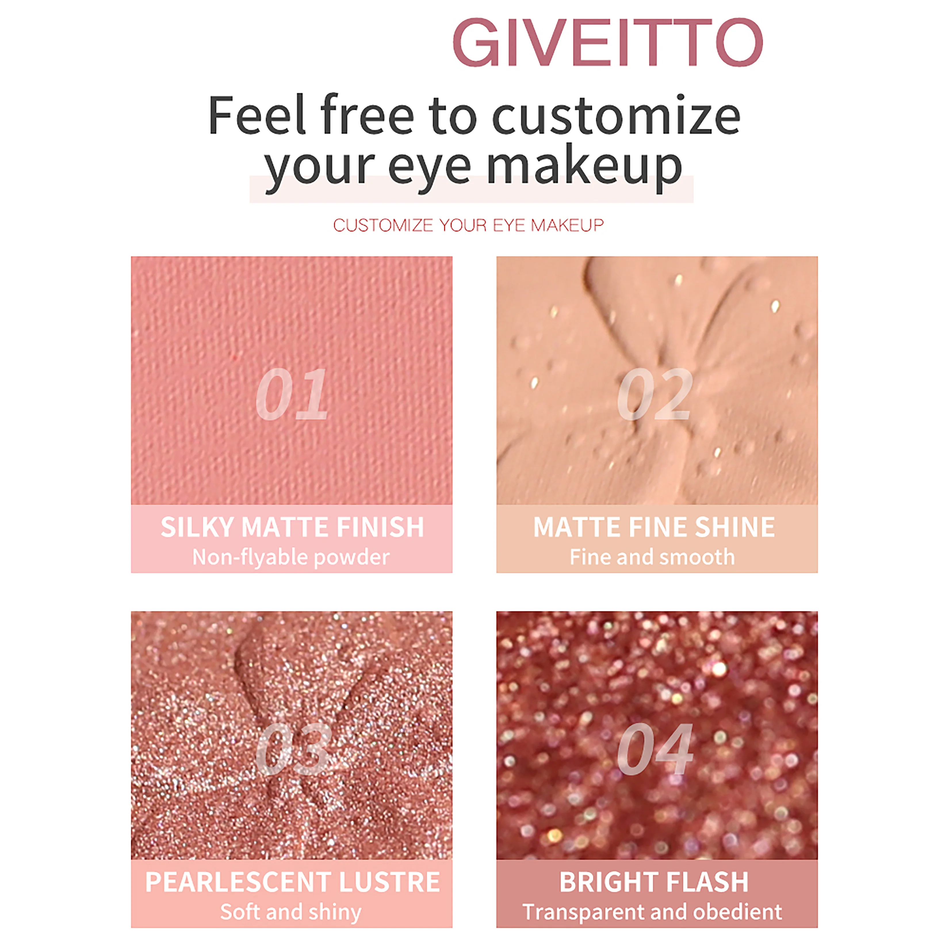 พาเลทอายแชโดว์สี่เฉดสีเนื้อแมทท์ ผสมกลิตเตอร์ประกายละเอียดและโทนสีเอิร์ธโทนประกายมุก