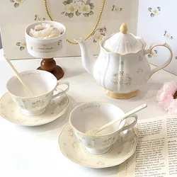 Camellia Flower Cloth Puppet Cat Ceramic Cup Plate Tea Pot Set Coffee Afternoon Tea Gift Box French Retro Middle Ages