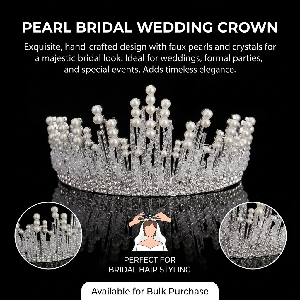 Bridal Pearl Crown Headpiece Elegant Rhinestone Headbands For Bride Wedding Ceremony And Formal Events Hair Jewelry Ornaments view 5