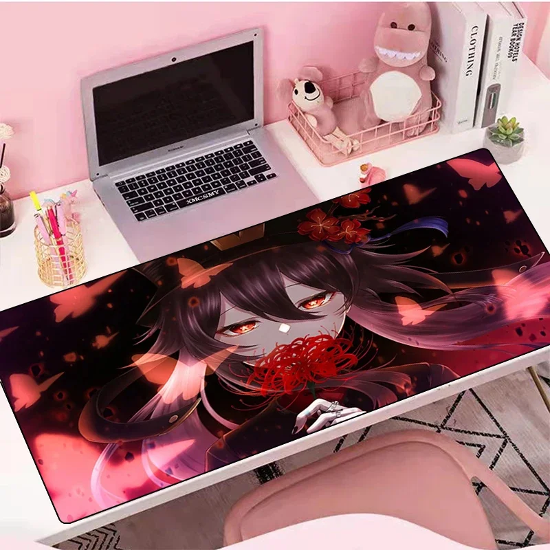 Hu Tao Genshin Impact Anime Mouse Pad Large Gaming Mousepad Rubber Mat Deskmat Pc Accessories Desk Protector Gamer Keyboard Pads