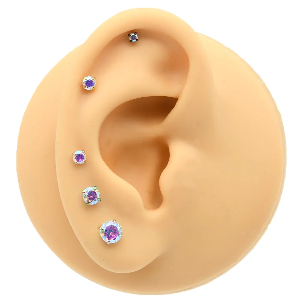 Starose 4pcs 2~5mm Rainbow Gem Nose Ring Labret Lip Piercing Kit Nostril Piercing Helix Studs Tragus Earrings Ear Piercing Oreja