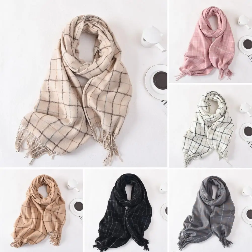 

Women Shawl Autumn Winter Imitation Cashmere Scarf Plaid Print Scarf Thickened Warm Shawl Soft Elegant Tassels Long Scarf