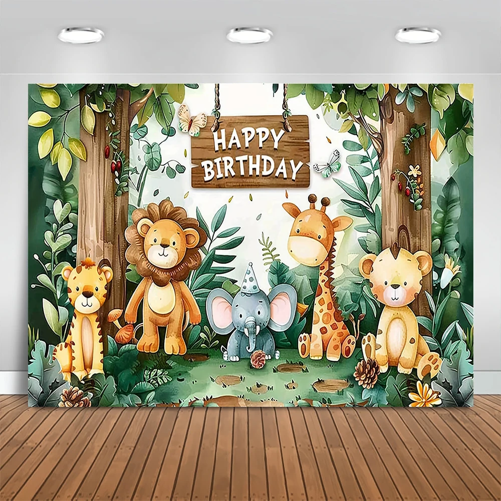 Jungle Animal Safari Party Backdrop Kid 1st Happy Birthday Party Shoot Photography Background Newborn Baby Shower Decor Banner