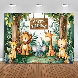 Jungle Animal Safari Party Backdrop Kid 1st Happy Birthday Party Shoot Photography Background Newborn Baby Shower Decor Banner