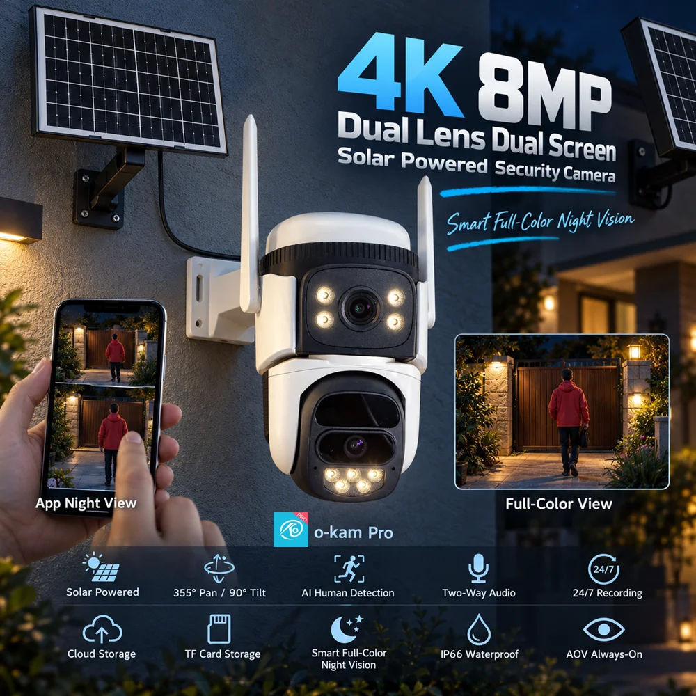 8MP 4G LTE Solar Dual Lens PTZ Security Camera Outdoor SIM Card 10400mAh PIR Motion Detection Color Night Vision IP66 Waterproof