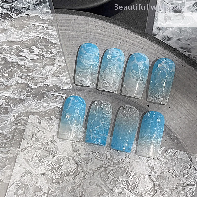 

Solid Color Ultra-thin White Sea Waves Soft Solid Color Self Adhesive Flat Nail Art Decorations Stickers Manicure Decals