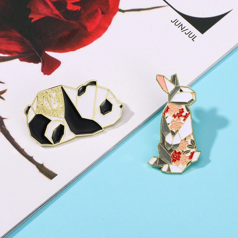 Creative Cartoon Geometric Animal Alloy Brooches Cute Rabbit Panda Shape Backpack Accessories Badges