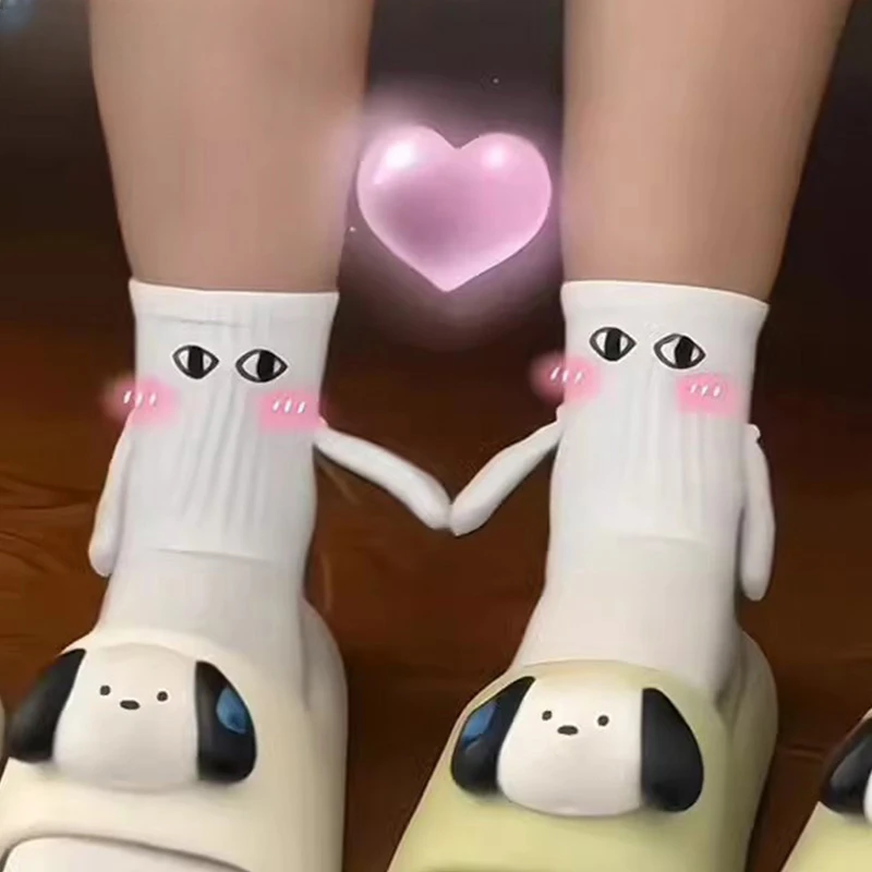 

Magnetic Socks with Hands Women Men Fashion Black White Funny Cute Cartoon Eyes Couple Mid-tube Cotton Socks for Gifts Meias