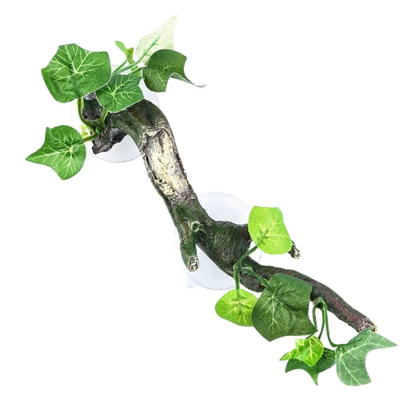 Resin Artificial Branches Reptile Cave Corner Fake Branch Terrarium Plant Decor With Suction Cup Amphibian Lizard Snake Climbing