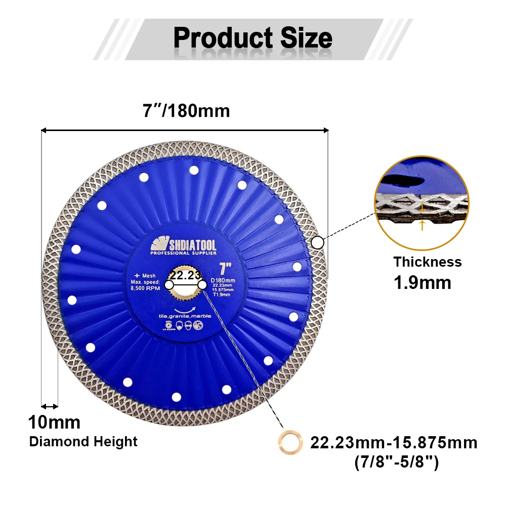 SHDIATOadvocate-Lame de Scie Diamantée, Disque de Coupe pour Granit, Marbre, Carreaux de Porcelaine, Céramique, Chaud, Murcia, Couronne Turbo Étroite, Quartz, 7 