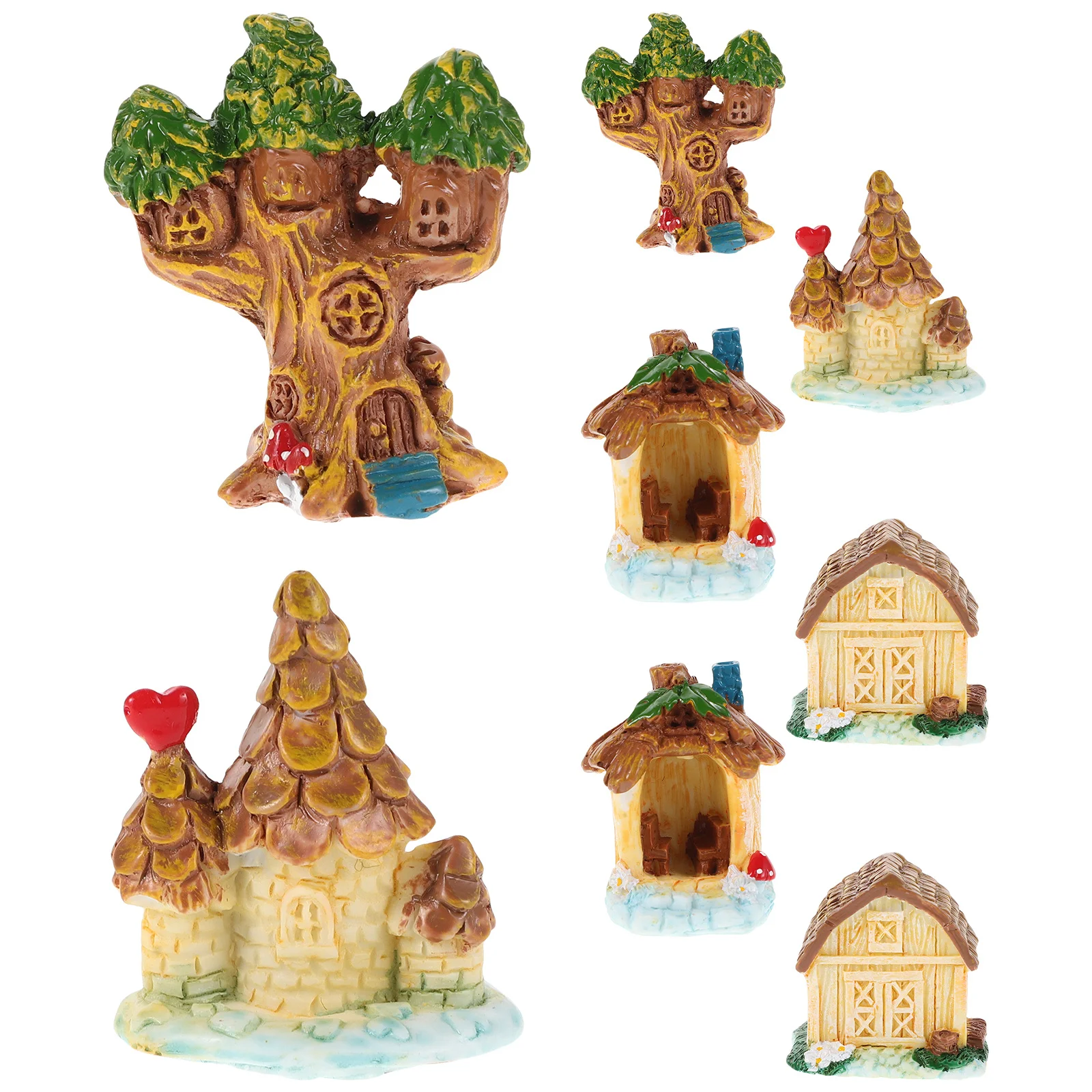 

8Pcs Miniature House Micro Landscape Resin Bonsai Treehouse Fairy Garden Outdoor Mini Resin Home Accessories Mini House Figurine