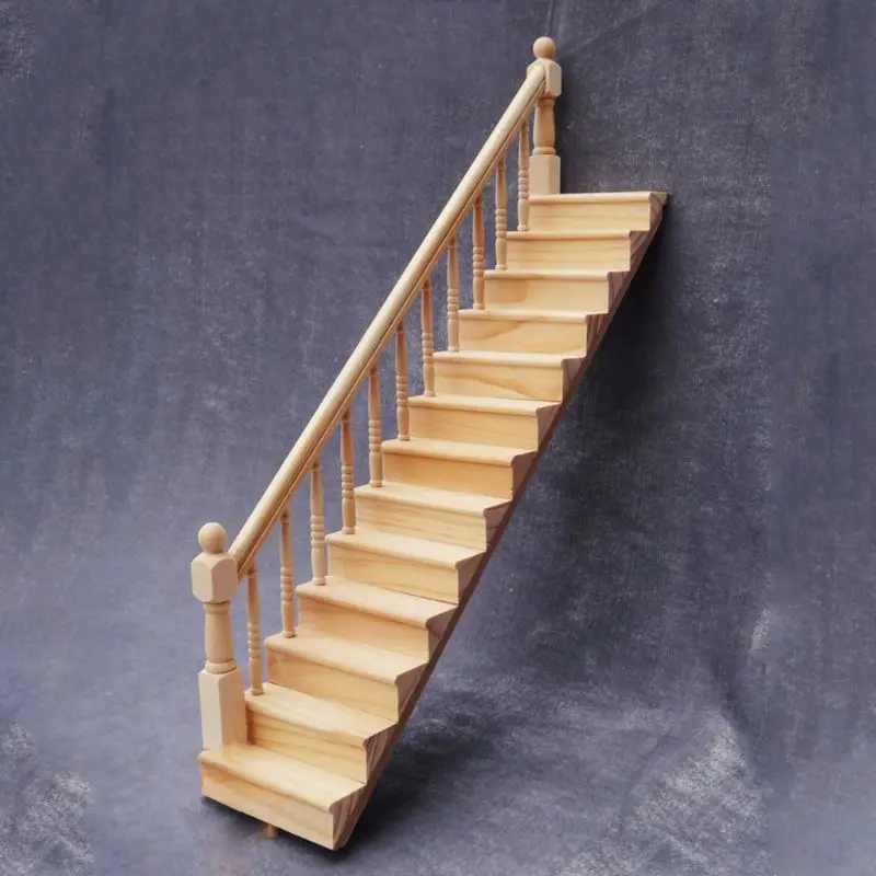 1:12 Dollhouse Miniature Handrail บันไดฉากไม้ธรรมดาบันไดรุ่น