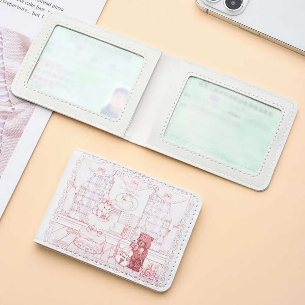 Small Cute Rabbit Bear Print Card Holder Kitten Mini Wallet Multi-Card Holder Card Case Campus Card Work ID Storage Bag