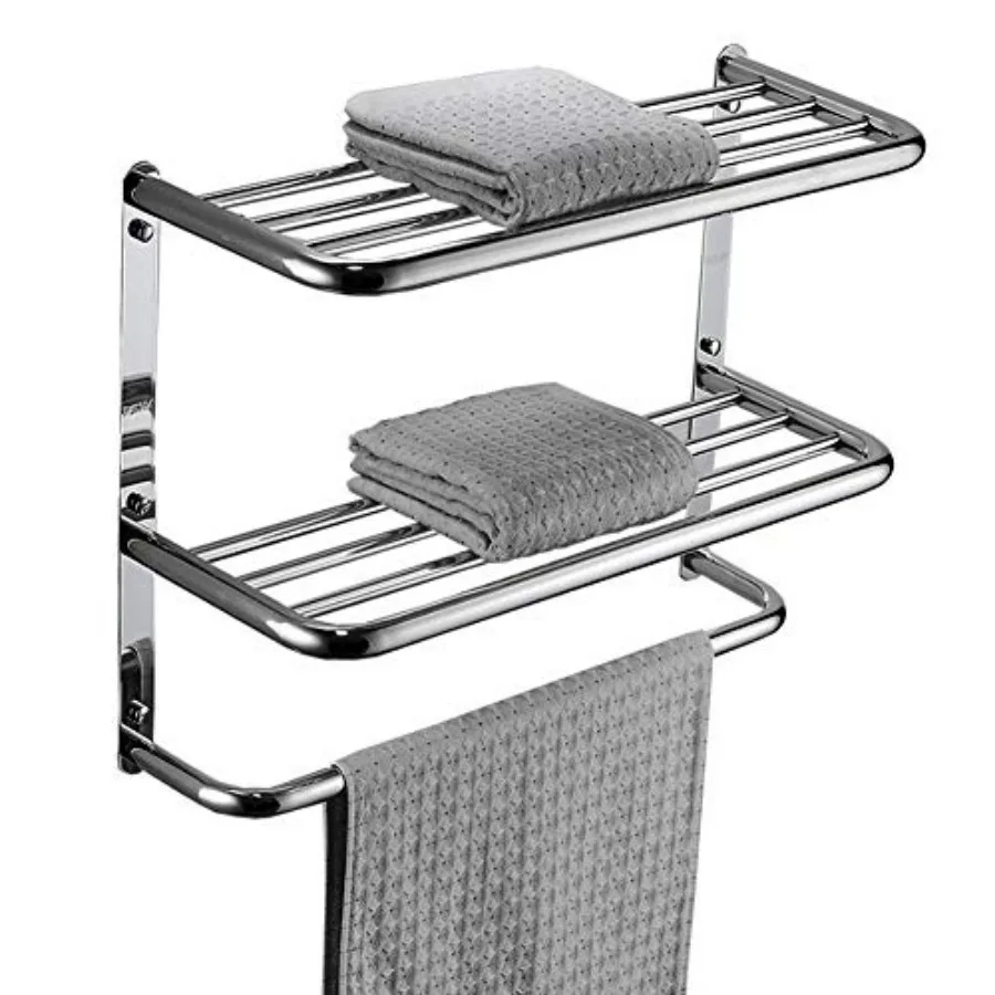 

Bathroom Shelf 3-Tier Wall Mountg Rack with Towel Bars