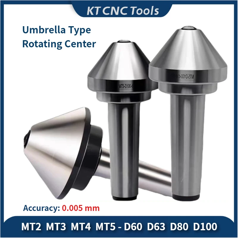 KT CNC MT2 MT3 MT4 MT5 D60 D80 D100 Morse Tapper Cone Mushroom Head Center Umbrella type Rotating Center CNC Lathe Live Thimble