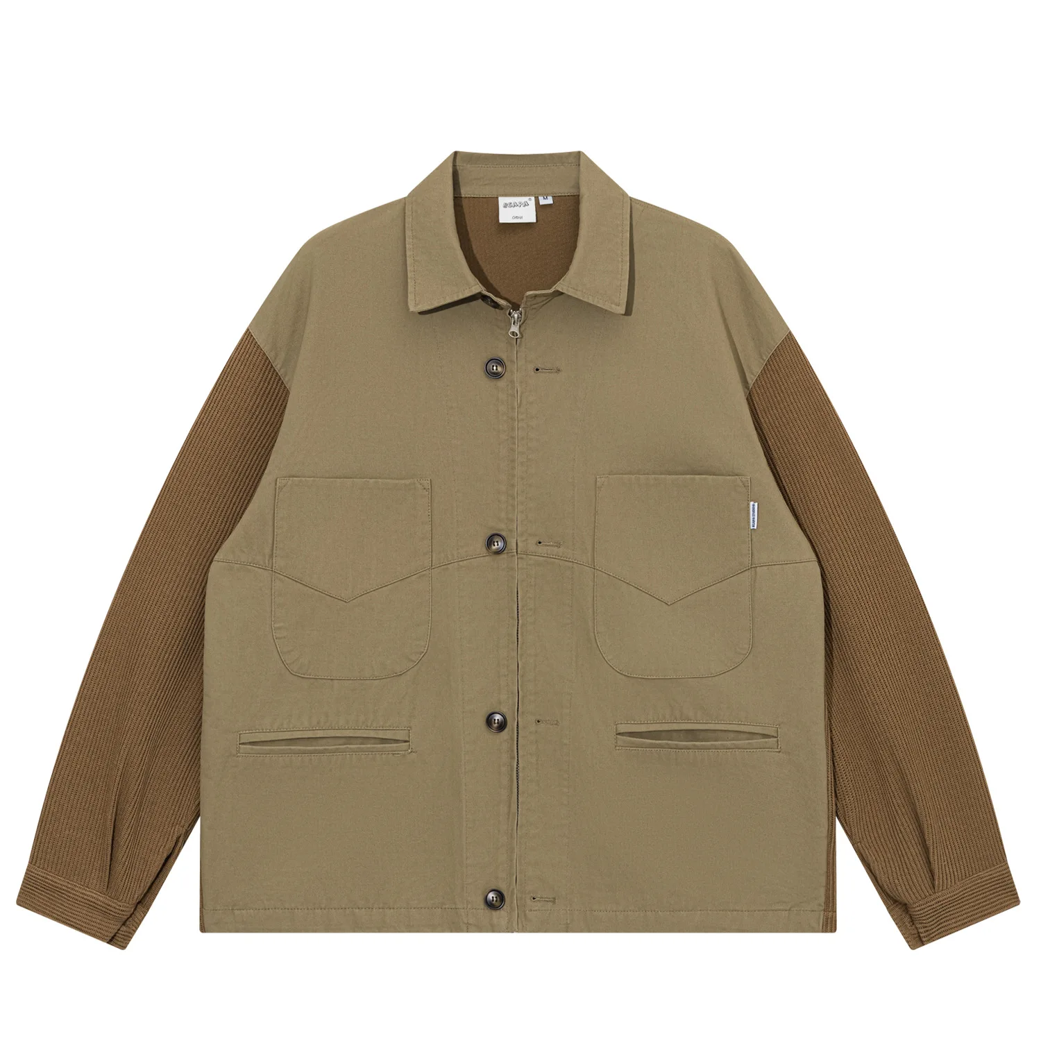 

Japanese Retro Multipocket Workwear Jacket Unisex Knit Patchwork Loose Pure Cotton Casual