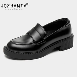 JOZHAMTA Size 34-39 Women Pumps Low Heels Platform Shoes For Womens Real Leather Loafers Jk Student Girls Retro Chunky Heel