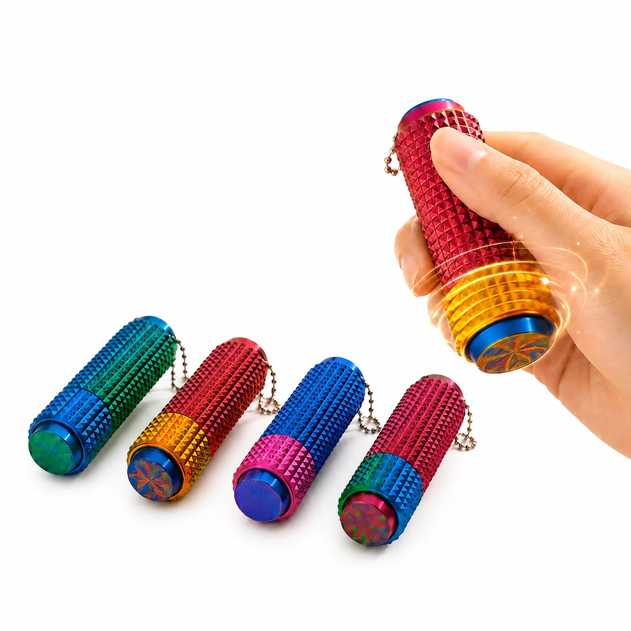 Textured Spinning Massage Keychain, portable bump cylinder ornament for hand stress relief