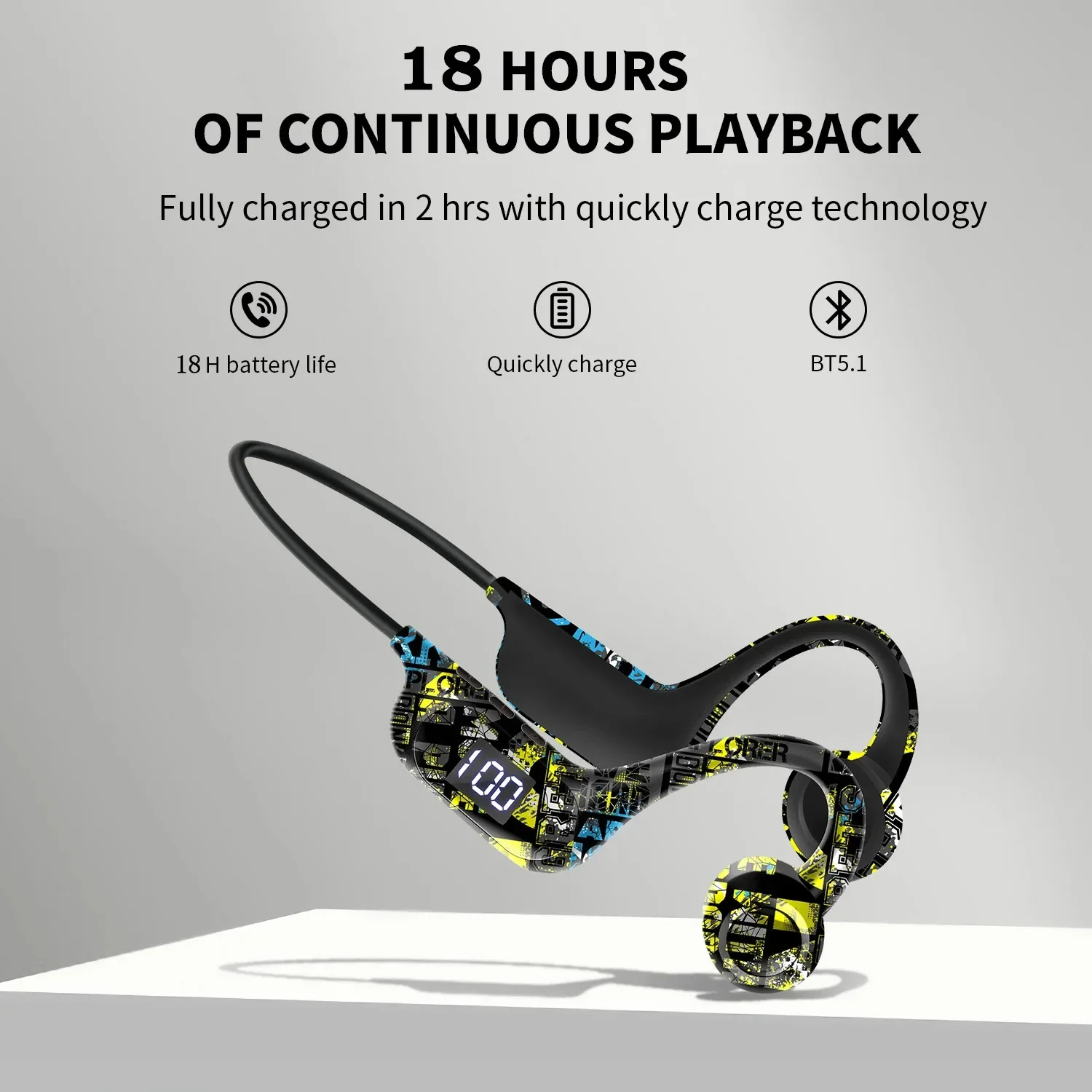 Criativo estilo graffiti condução óssea sem fio bluetooth pescoço banda fones de ouvido suporte estéreo cartão tf earphones para música esportiva