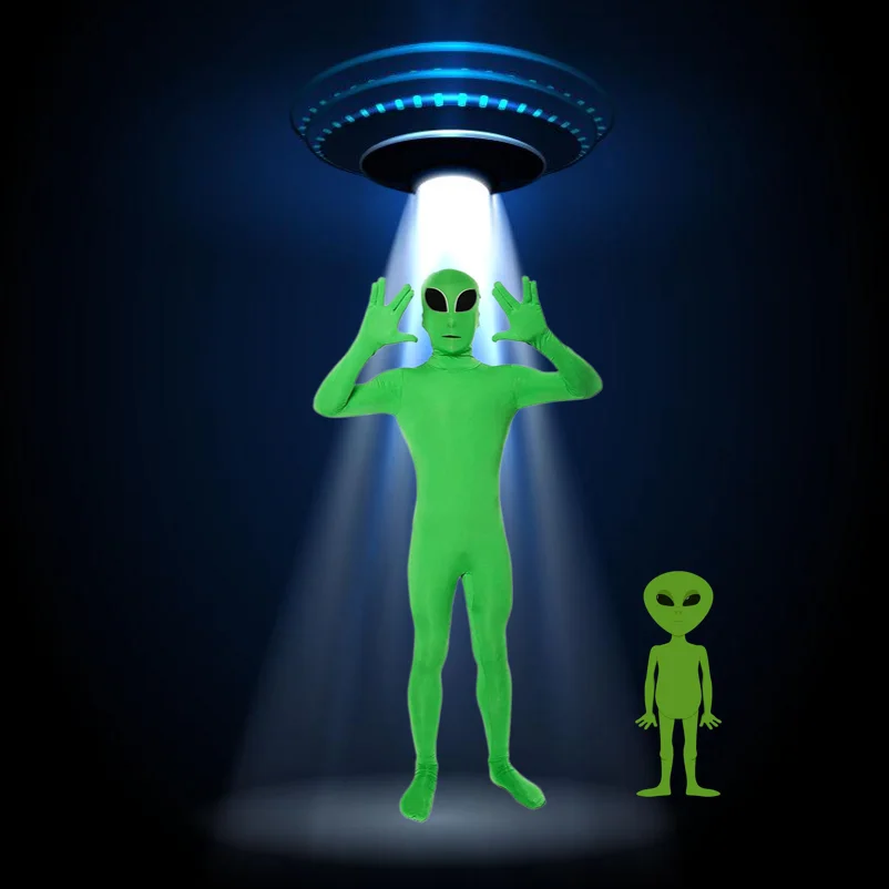 

Green ET Alien Kids Jumpsuit Cosplay Costume Halloween Party Masquerade Bodysuit Suit Jumpsuit Adult ET Alien Mask Full Set
