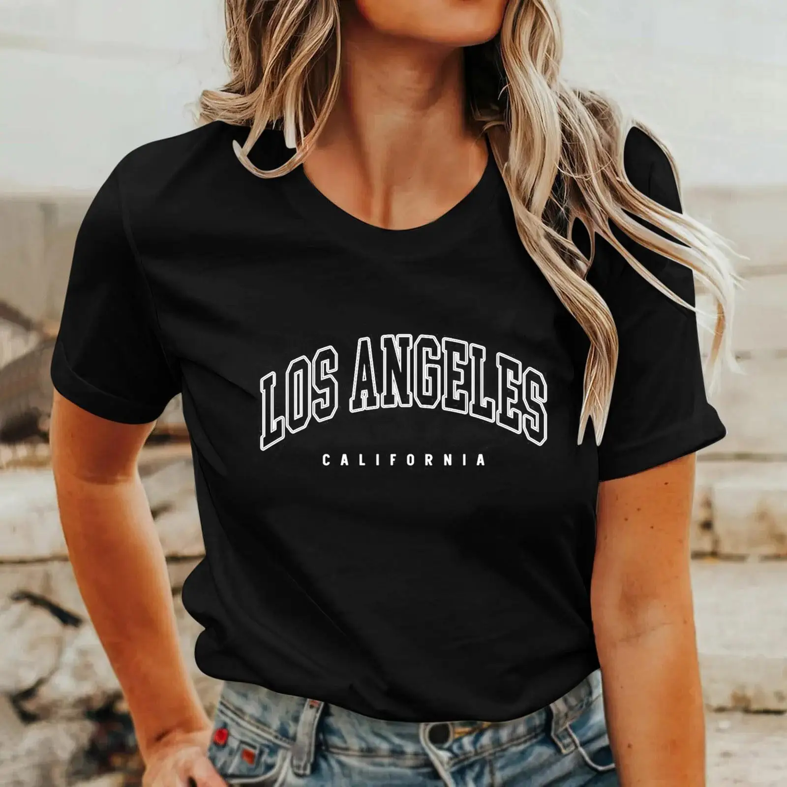 

Letter Printed Casual Loose Top Round Neck Short Sleeved T-Shirt Retro American Pure Cotton Women T-Shirt