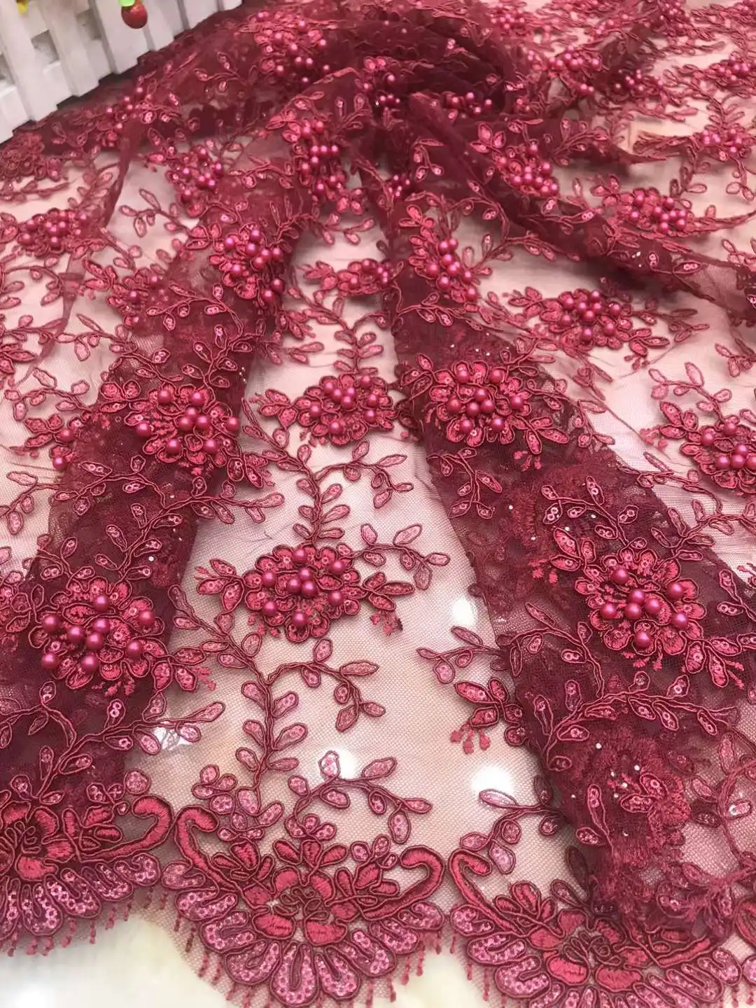 Lace Fabric Sequins Beautiful Manual Bpodq Skirt Wholesale Prom Dress Pattern Nigerian Beads Pompons Clothing Banquet 5 Yards