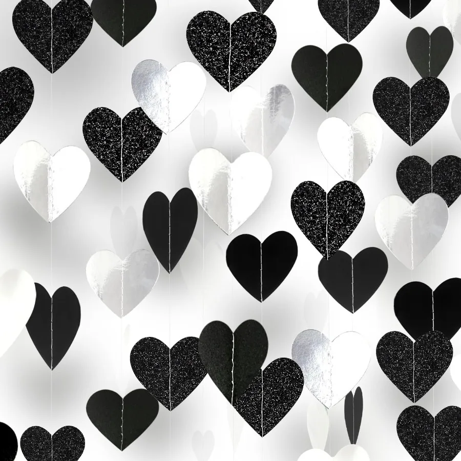 

Черно-бело-серебристые украшения для вечеринки, растяжки, гирлянда в форме сердца - 39 футов, выпускной мужской подвесной бумажный баннер на 21 день рождения для новорожденных