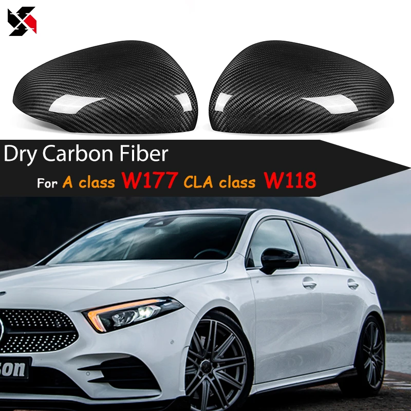 Dry Carbon Fiber Rearview Exterior Side Door Mirror Caps for Mercedes A Class W177 CLA Class W118 2 Pecies Replacement Shells