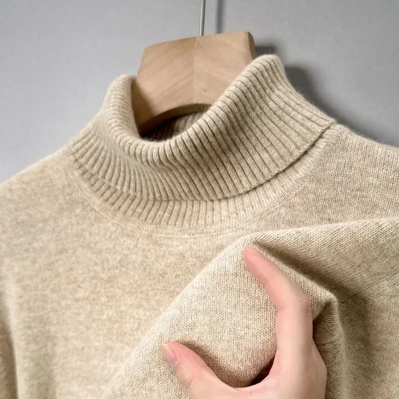 High Quality Woolen Sweater Men's 100% Pure Wool Thickened Warm Semi-turtleneck Round Neck Winter Knit Base Pullover Men's Top