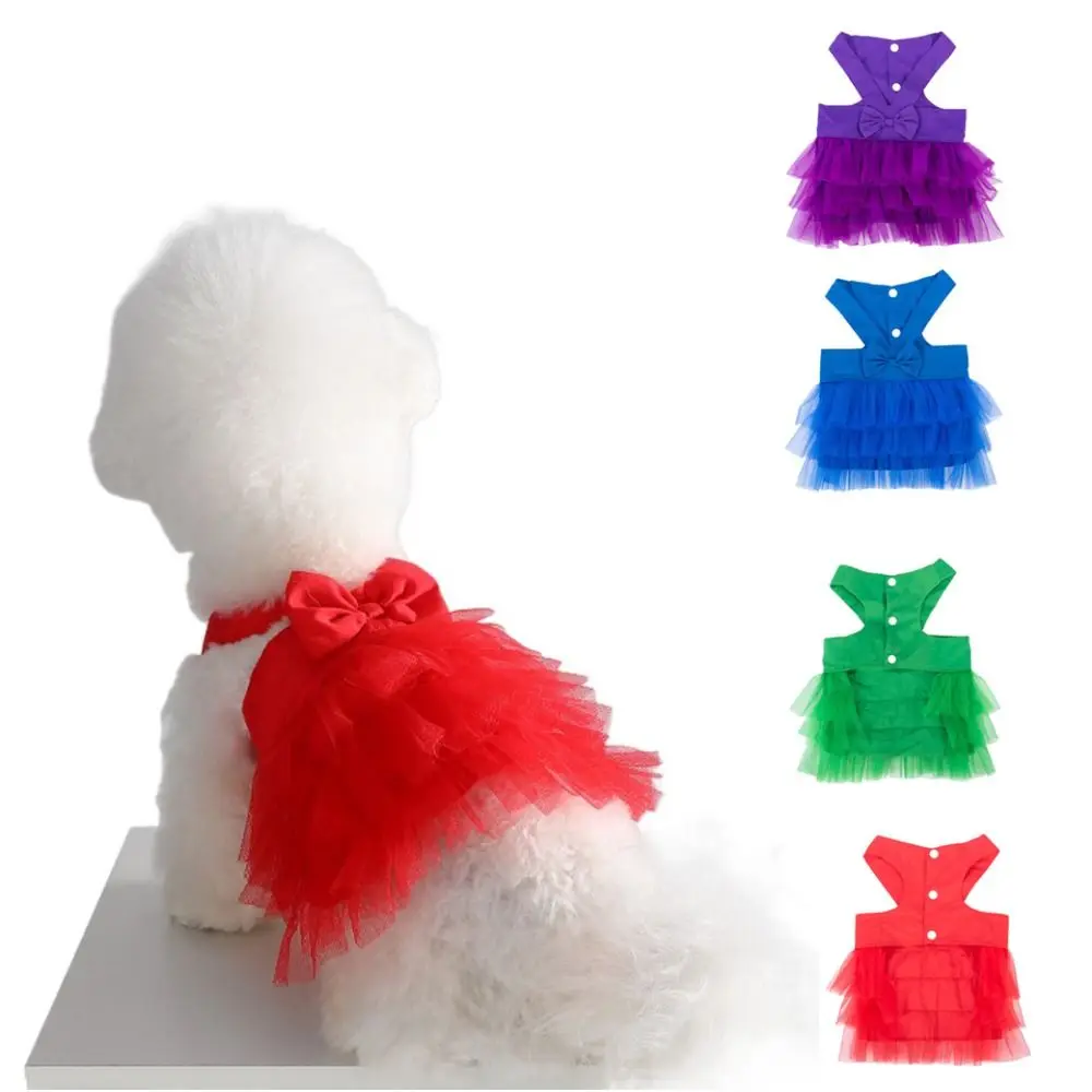 

Lovely Soft Dog Lace Dress Comfortable with Bowknot Dog Princess Dress Breathable Pet Dress York